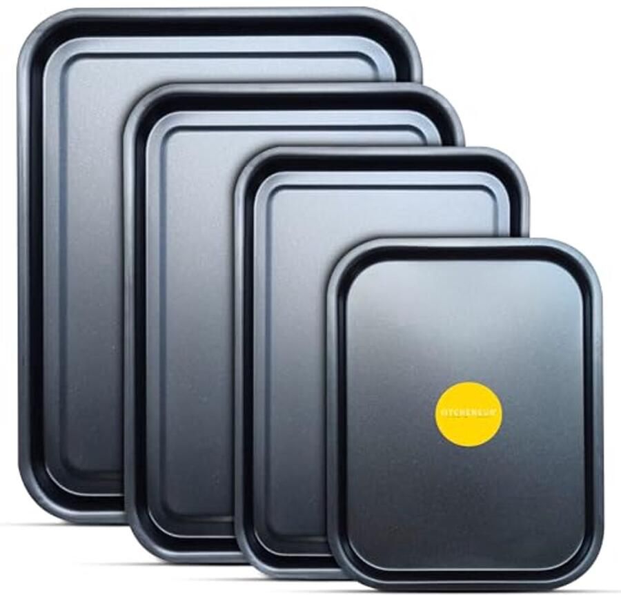 Bakplaat en Braadslede Set 4-Pack in Zwart met Anti-aanbaklaag 38cm 35cm 32cm en 28cm Vaatwasmachinebestendig