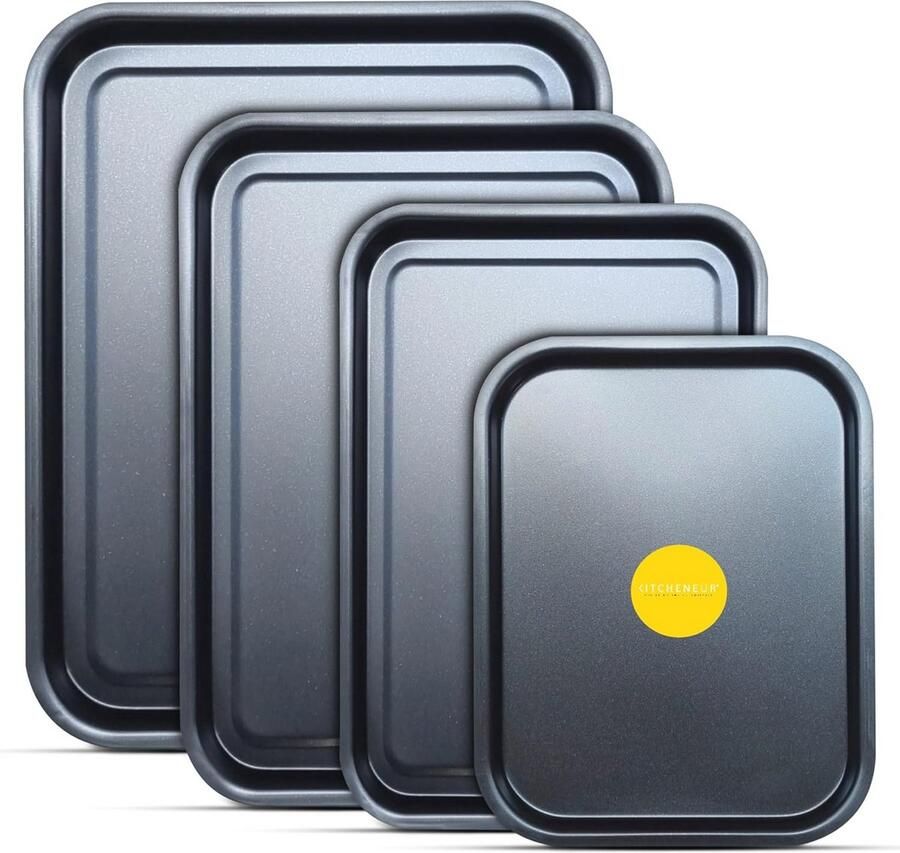 Bakplaat en Braadslede Set 4-Pack in Zwart met Anti-aanbaklaag 38cm 35cm 32cm en 28cm Vaatwasmachinebestendig