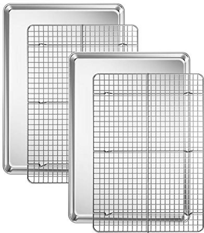 Bakplaat en Koelrek Set RVS Bakpan met 2 Vellen en 2 Rekken Geschikt voor Oven en Grill Duurzaam en Gemakkelijk Schoon te Maken