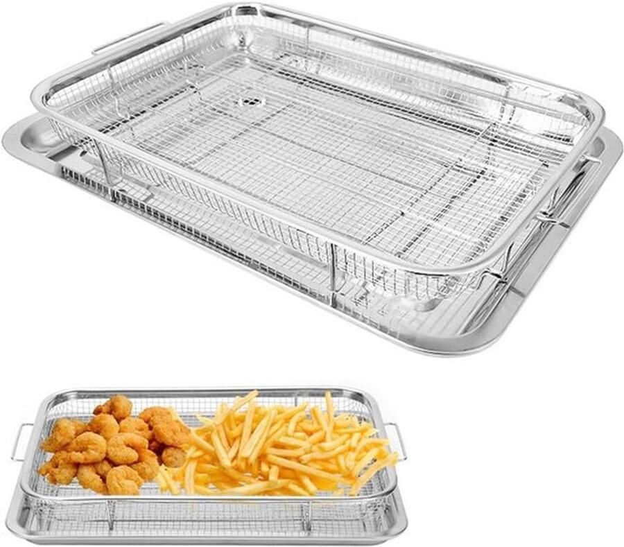 Bakplaat en koelrooster 29 x 39 x 6 cm roestvrij staal anti-aanbak ideaal voor bakken grillen en afkoelen van koekjes vaatwasmachinebestendig