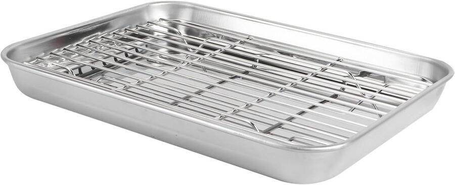 Bakplaat en rek Bakaccessoires set Bakken en koelen Roestvrij staal 23.50X17.80X2.50CM Zilver