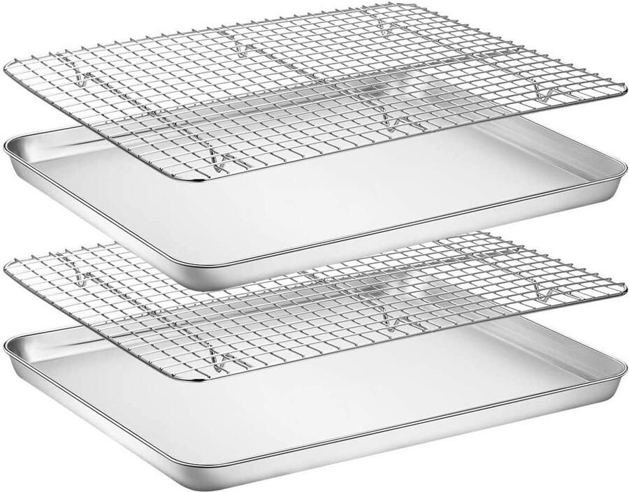 Bakplaat en rek Roestvrij staal Oven bakken Zwaar belastbaar 40x30 cm Zilver