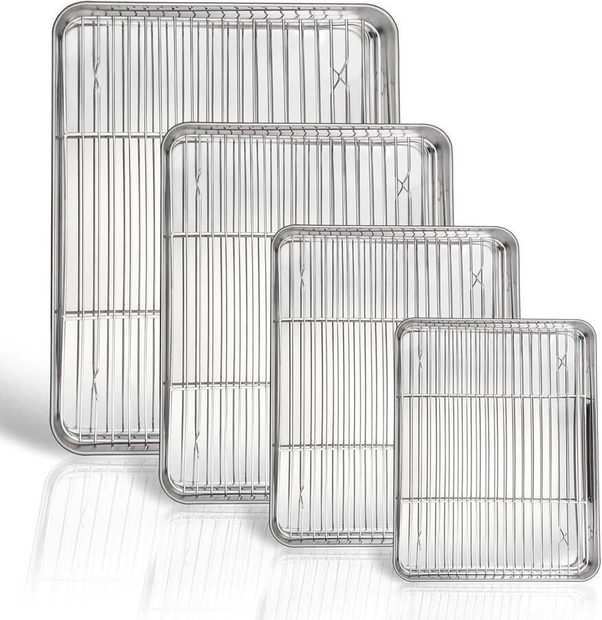 Bakplaat en rekset 8-pack van roestvrij staal oven- en vaatwasmachinebestendig perfecte koekjesbladen