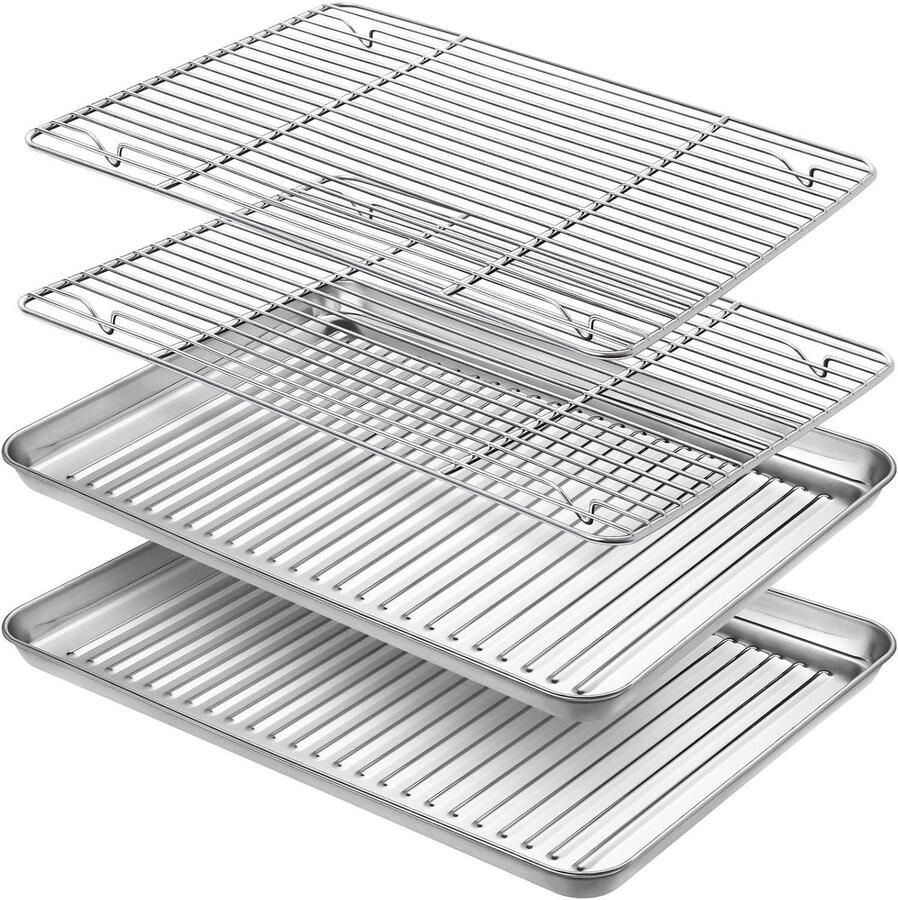 Bakplaat en rekset Ovenschaal rooster Bakken en braden Roestvrij staal 406 x 305 cm Zilver