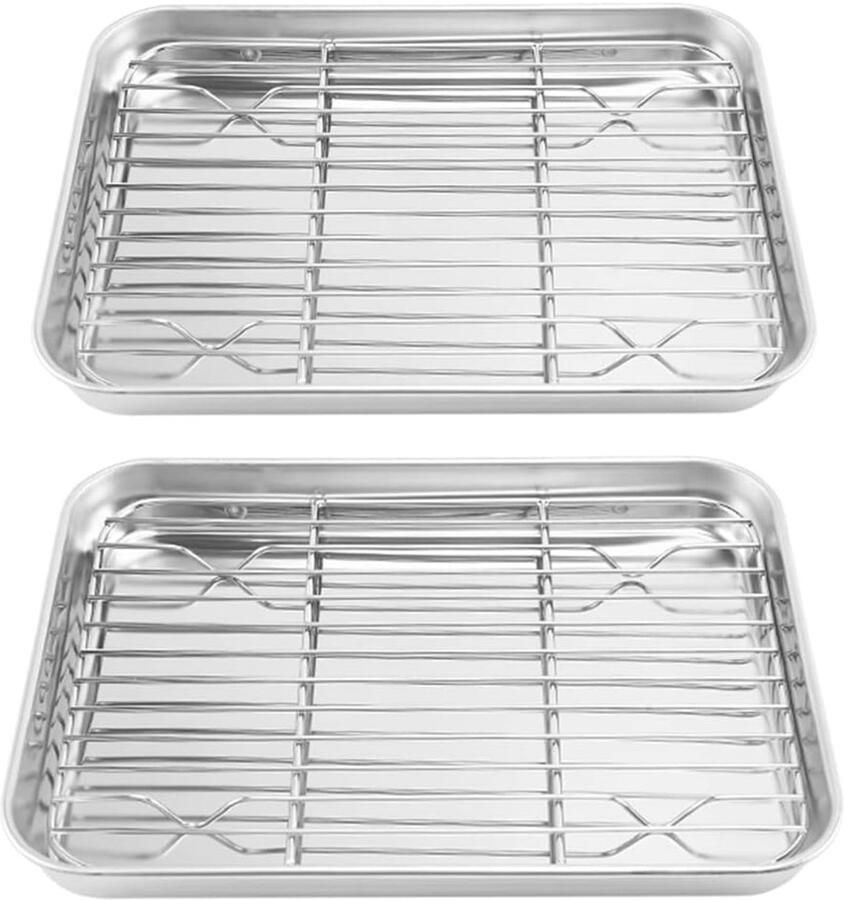 Bakplaat en Rooster Bakvorm set Gelijkmatig Bakken Vaatwasserbestendig 23 x 17 cm Zilver