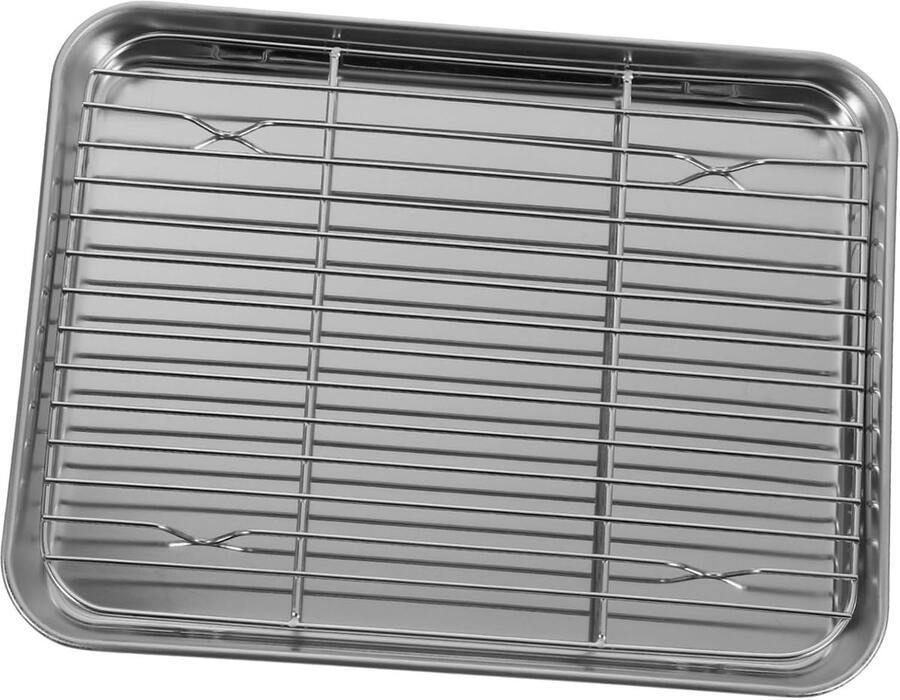 Bakplaat en Rooster Roestvrijstaal Set Koekjes Bakken Vaatwasserbestendig 26.5x20.5x2.5cm Zilver
