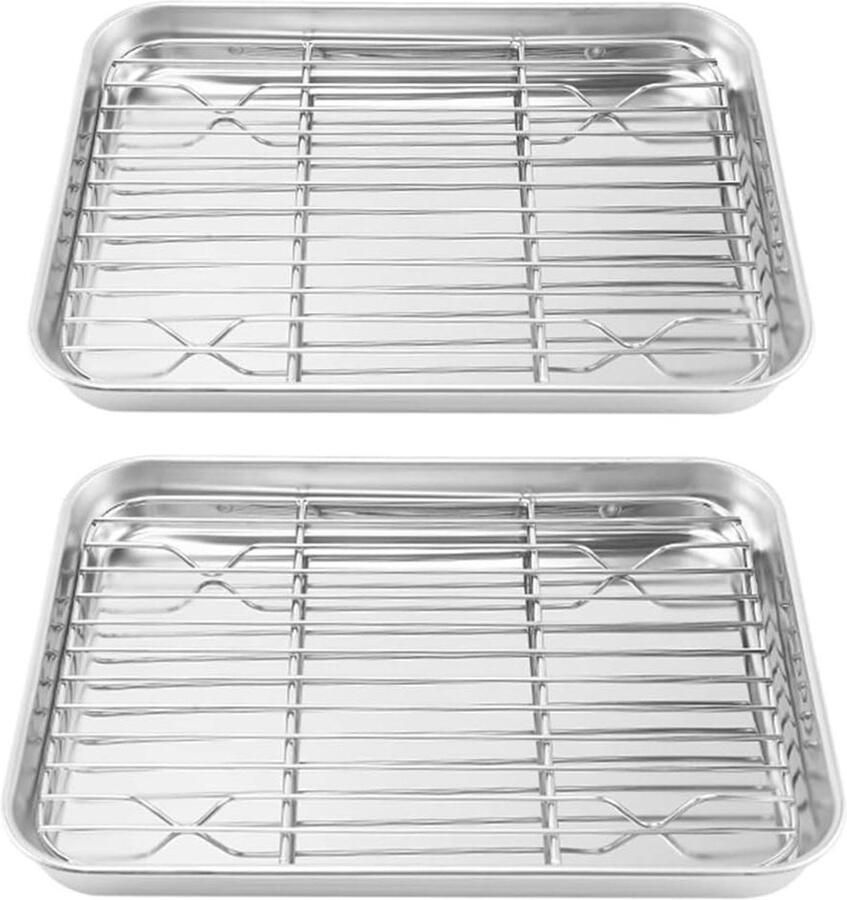 Bakplaat en Rooster Set Ovenplaat Bakvorm Bakken en Koelen Vaatwasmachinebestendig 23 x 17 x 2.5 cm