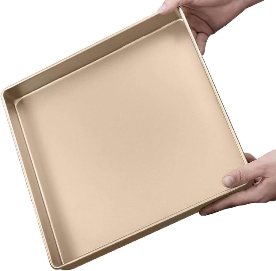 Bakplaat Goud Ovenplaat Pizzaplaat Bakken Brood Koekjes Antiaanbaklaag Roestvrij Staal 28 x 28 x 3.6 cm