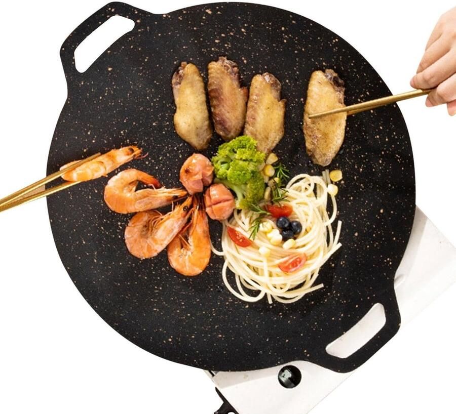Koreaanse Grillpan Platte Bakplaat Buiten Koken Gelijkmatige Warmte 28 cm Diameter