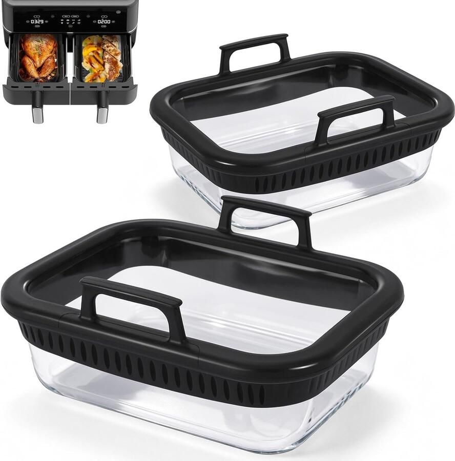 Bakplaat Heteluchtfriteuse Glazen Plaat Lekker Koken Met Siliconen Handvatten 1.7 Liter Transparant
