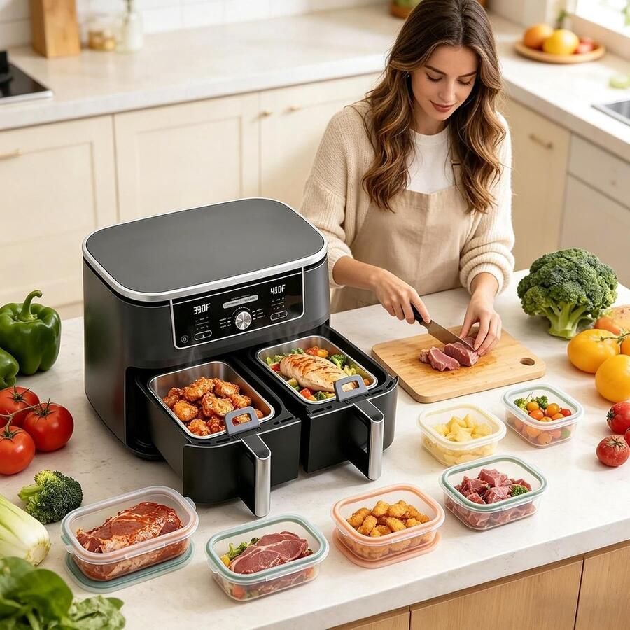 Bakplaat Luchtfriteuse Airfryer Bakplaat Rooster Maaltijden Bereiden Roestvrij Staal Siliconen 19.5 x 15 x 4.8 cm