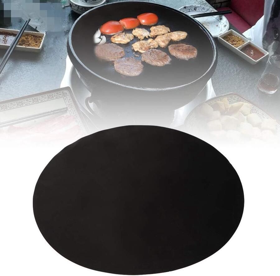 Bakplaat Mat Grillmat Herbruikbaar Koken en Grillen Hittebestendig en Antiaanbak 40 cm Rond Zwart