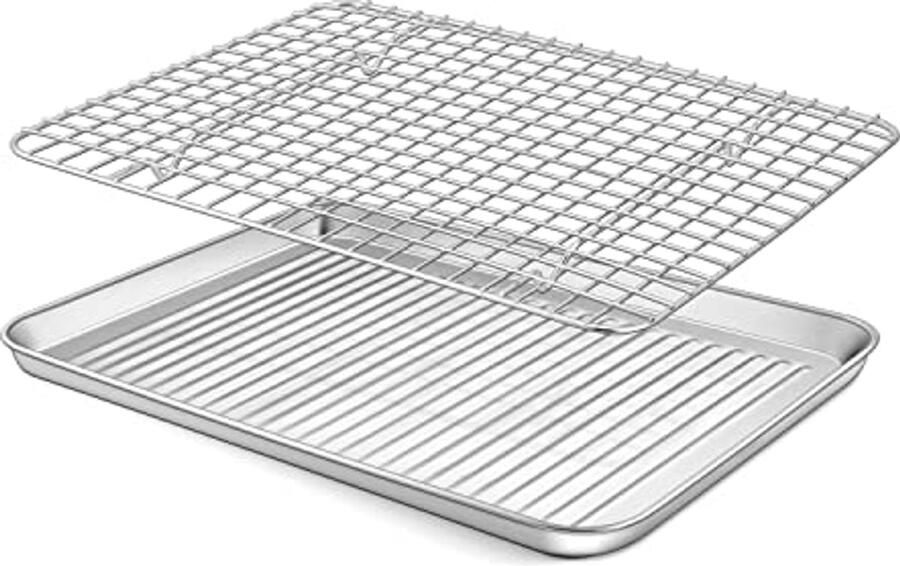 Bakplaat met Afkoelrooster Roestvrij Staal Vaatwasmachinebestendig 31 x 24 x 2 5 cm