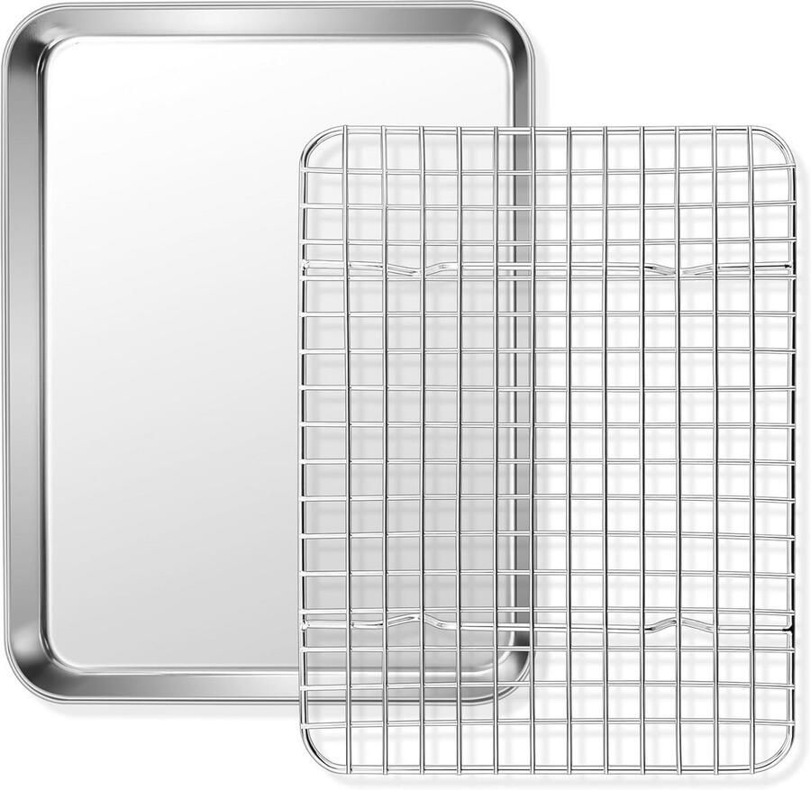 Bakplaat met Afkoelrooster van Roestvrij Staal Ovenplaat en Koelset 31 5 x 24 6 cm