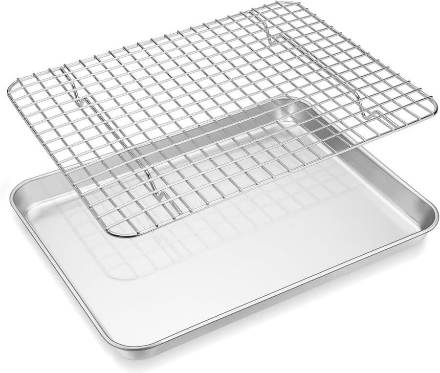 Bakplaat met Afkoelrooster van Roestvrij Staal Rechthoekige Ovenplaat met Taartrooster Vaatwasmachinebestendig en Niet Giftig 31 4 x 24 6 x 2 5 cm