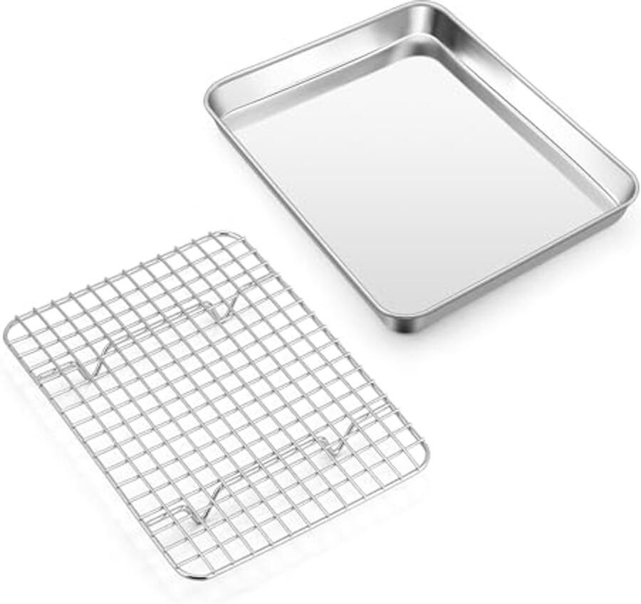 Bakplaat met afkoelrooster van roestvrij staal voor mini-oven – 23 6 x 17 8 cm