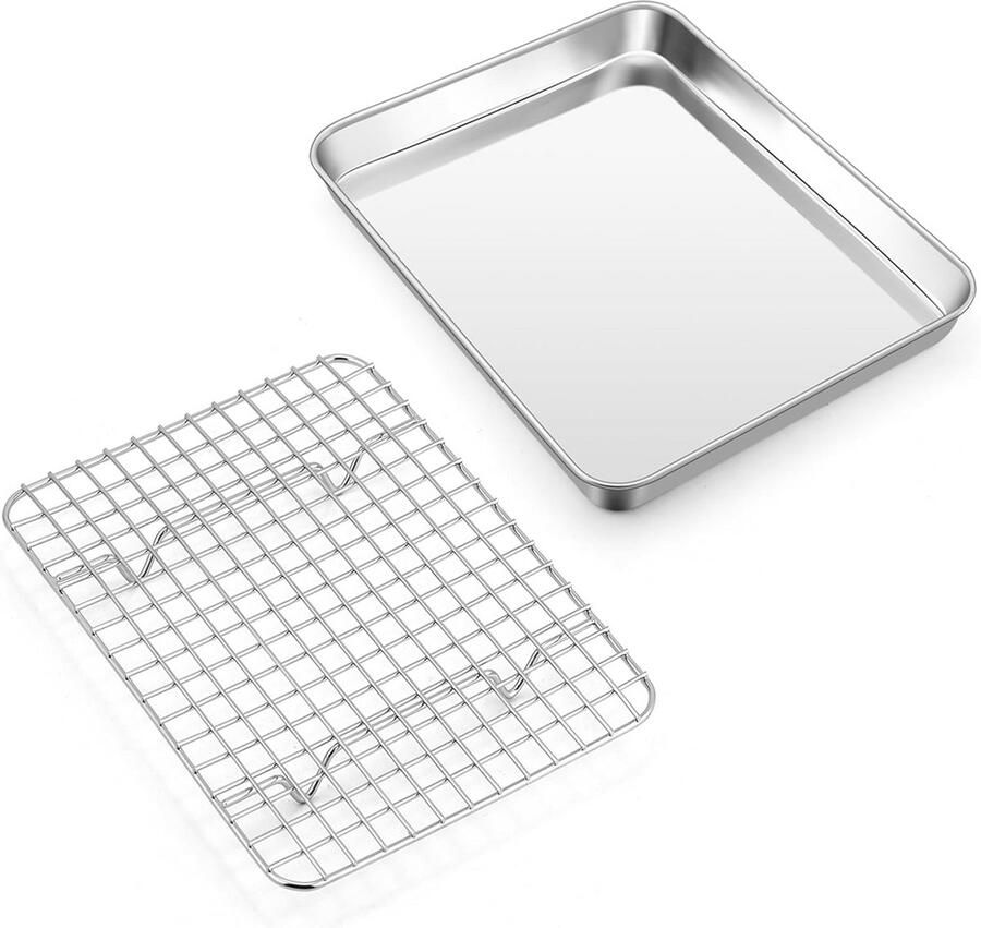 Bakplaat met afkoelrooster van roestvrij staal voor mini-oven – 23 6 x 17 8 cm