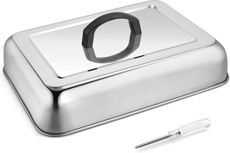 Bakplaat met Bastingdeksel 33 x 23 cm Ronde Handvat RVS Vaatwasserbestendig