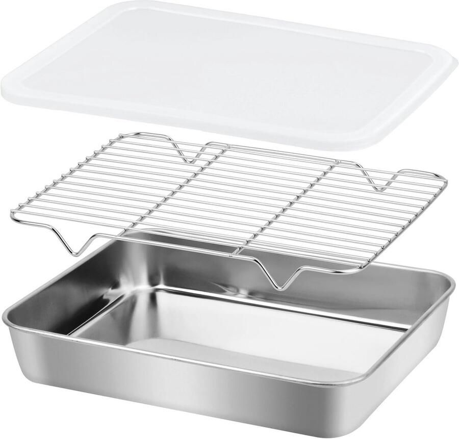Bakplaat met Deksel en Rooster voor Oven Roestvrij Staal 26x20x5 cm