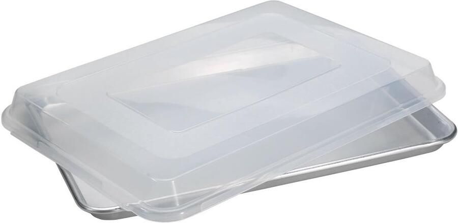 Bakplaat met deksel Ovenplaat bakvorm Kleine maaltijden bakken Gemaakt in VS L 34.5cm B 24.9cm Zilver