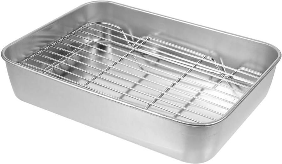 Bakplaat Met Deksel Ovenschaal Roestvrijstaal Koekjes Bakken Anti-aanbak Bodem 30x20x10 cm Zilver