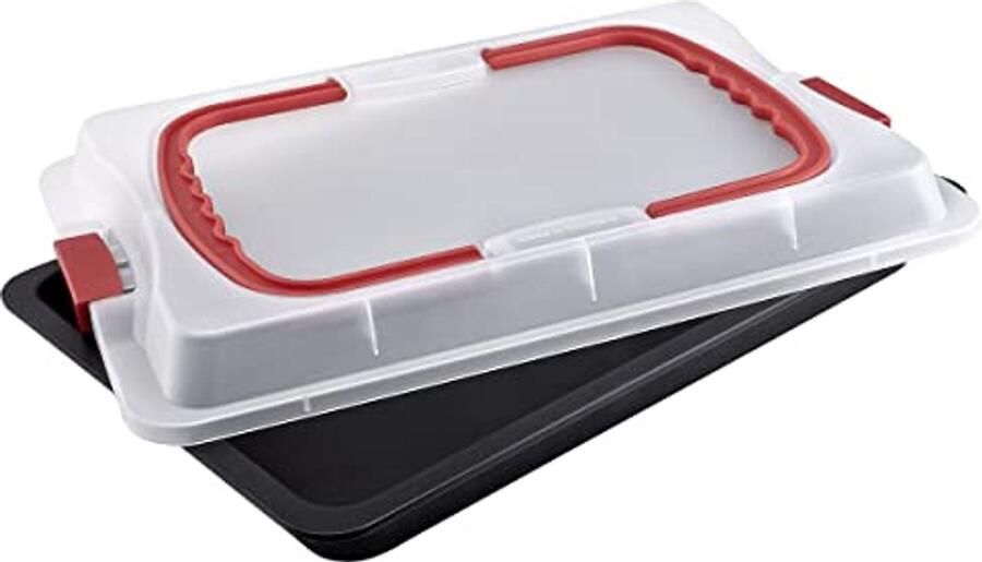 Bakplaat met deksel voor bakken bewaren en transporteren Rechthoekige bakvorm (42 x 29 cm)