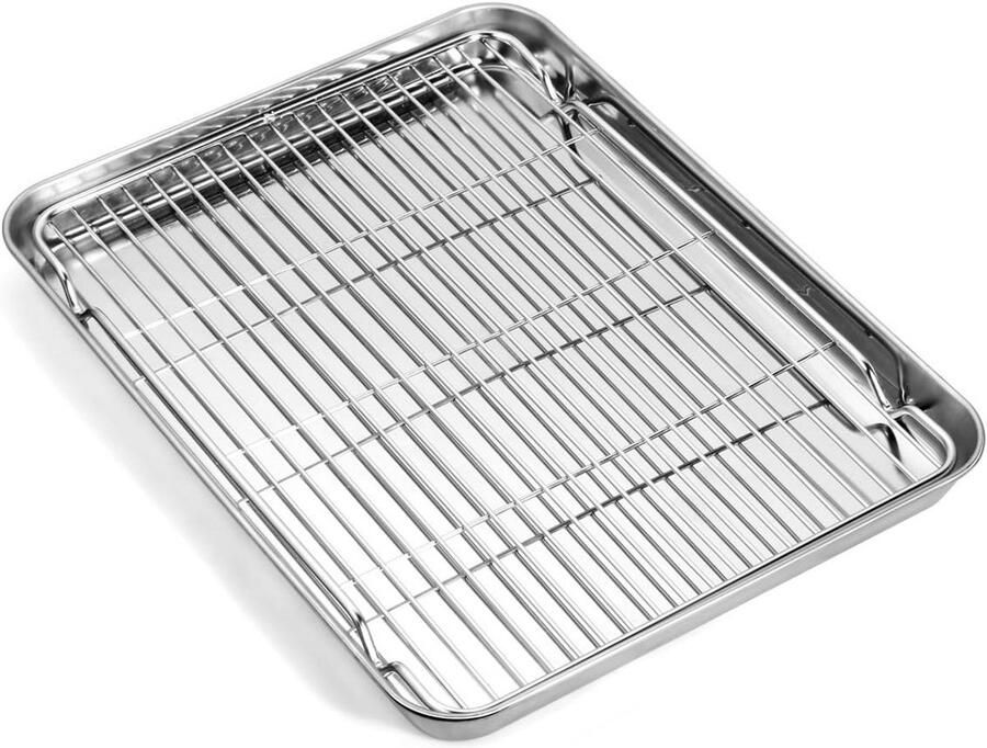 Bakplaat met Draadrek voor Ovenschalen Roestvrijstalen Koekjesplaat Vaatwasmachinebestendig Gezond en Veilig