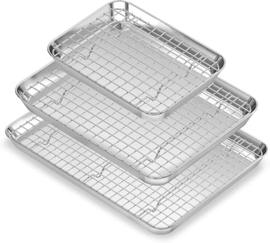 Bakplaat met Draadrekset Set van 6 Bakpannen en Koelrekken Roestvrijstalen Koekjesblad Anti-aanbak en Duurzaam 22 30 40 cm