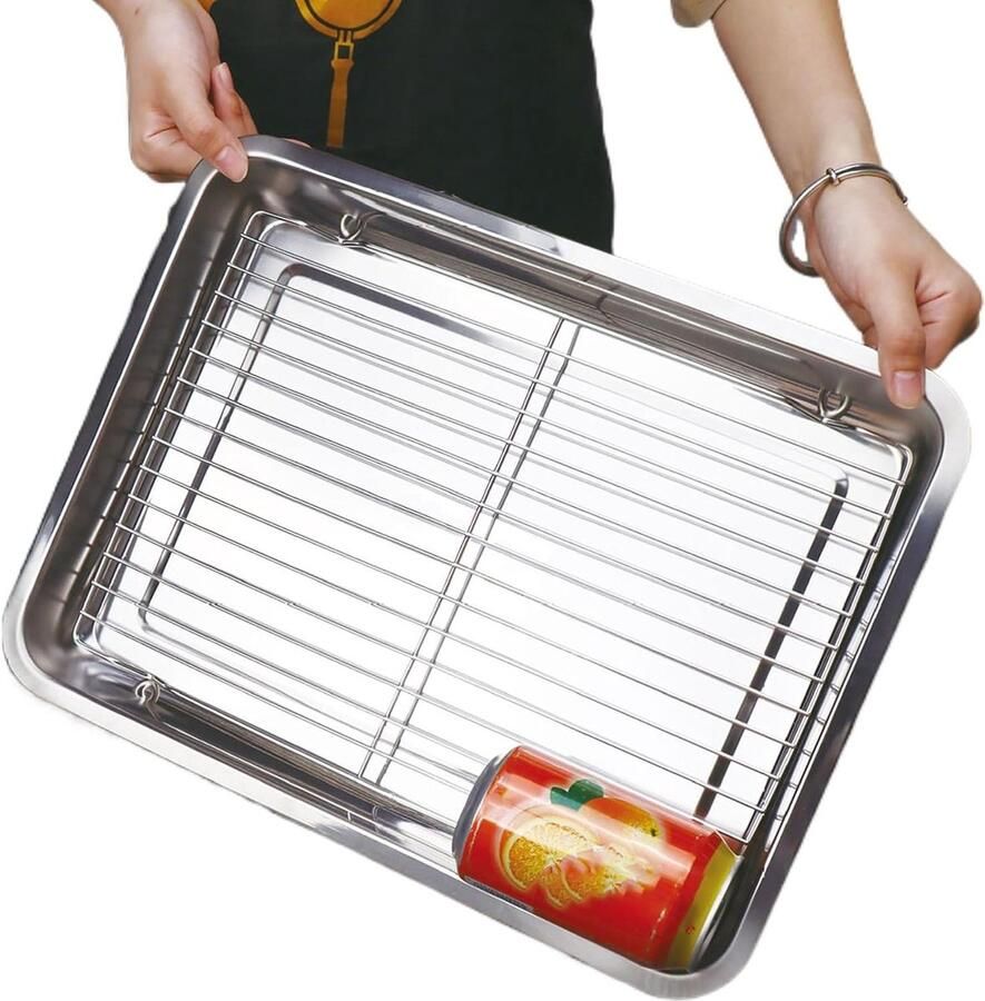 Bakplaat met koelrek Bakpan Kookplaat Thuis Keuken Koken Anti-vervormingstechnologie 40 x 30 cm Zilver