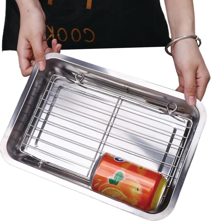 Bakplaat met rooster Ovenplaat RVS Bakken en Grillen Niet-klevend 32x22cm Zilver