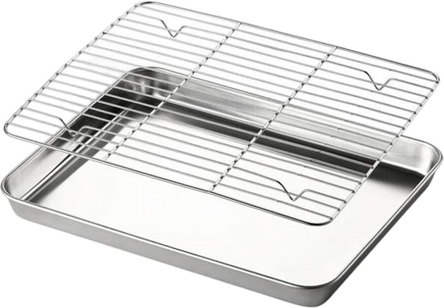 Bakplaat met rek Bakblik Grillrooster Buiten koken Roestvrij staal anti-aanbak 23x17 cm