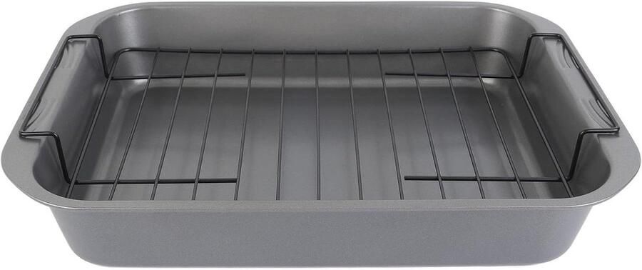 Braadpan met Rek Ovenpan Bakplaat Gezond Koken Anti-aanbaklaag 148x11 Inch Zwart