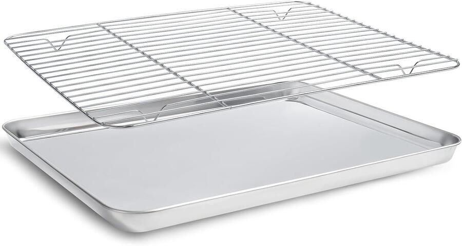 Bakplaat met rek Bakplaat set Koekjes bakken Coatingvrij roestvrij staal 40x30 cm Zilver