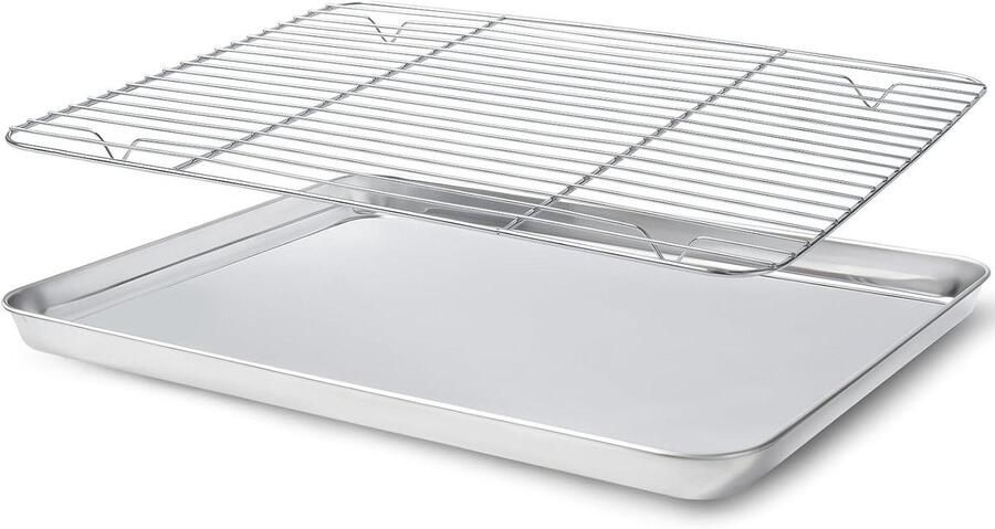 Bakplaat met rek Bakvorm set Koekjes Bakken Antiaanbaklaag 23x17x2.5 cm Zilver