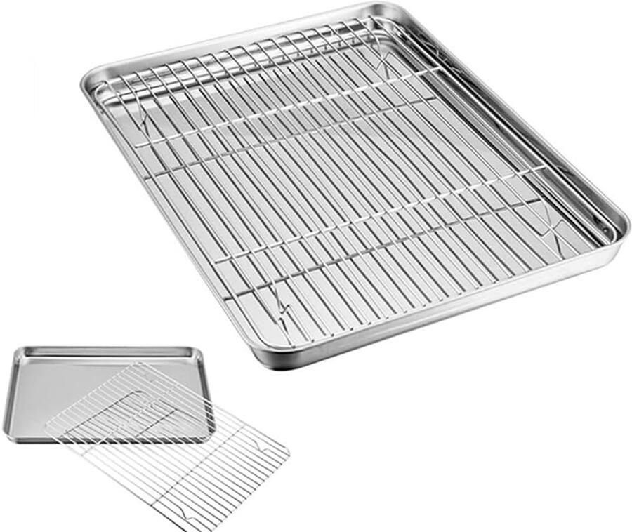 Bakplaat met rek Oven rooster Bakken en braden Vaatwasmachinebestendig 40x30 cm Zilver