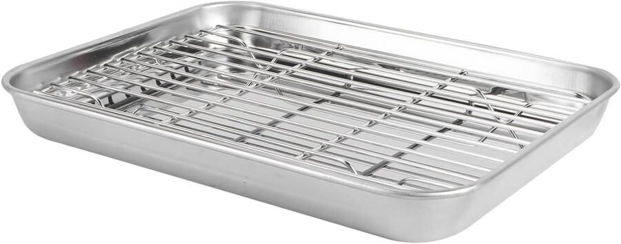 Bakplaat Met Rek Ovenschaal Roosters Bakken En Braden Roestvrij Staal 23.50X17.80X2.50CM Zilver