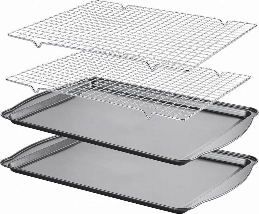 Bakplaat met rek Ovenschaal set Gelijkmatig bakken Antiaanbaklaag 44 x 30 cm Zwart