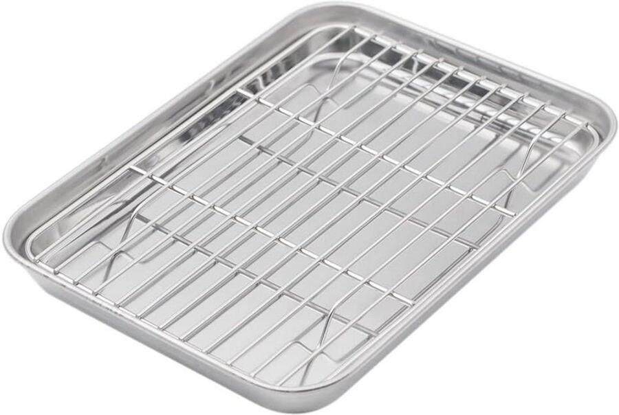 Bakplaat met rek Roestvrij staal Bakken en koelen Gezond materiaal 10.5 x 8 inch Zilver