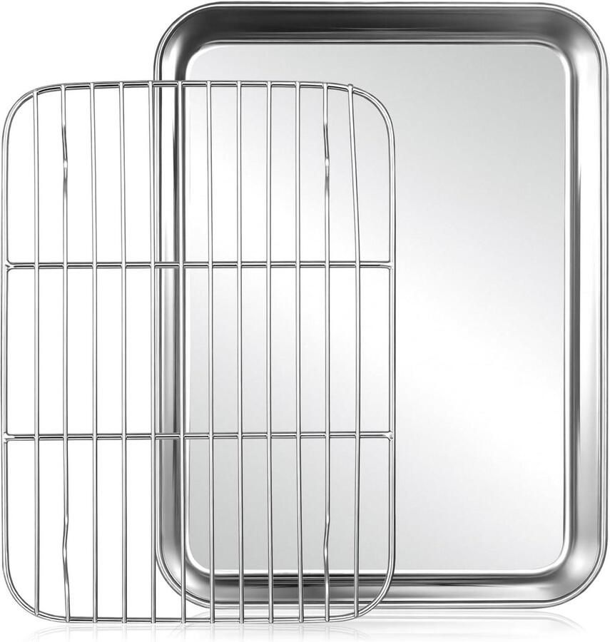 Bakplaat met rek Roestvrijstaal Bakken en braden Gelijkmatige warmte 23.7 x 17.7 cm Zilver