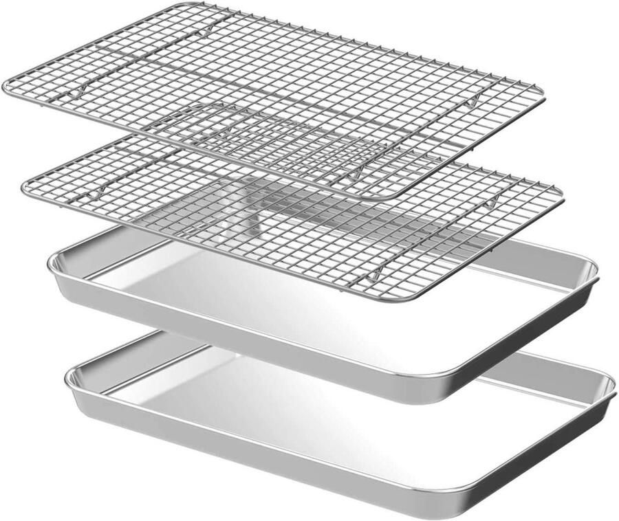 Bakplaat met Rekset Koekjesplaat Rooster Bakken en Roosteren Roestvrij Staal 40x30x2.5 cm Zilver