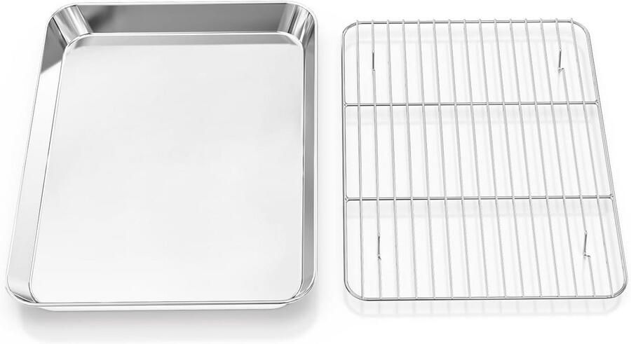 Bakplaat met Roestvrijstalen Koelrek Set Antiaanbak Pannen voor Oven 20 x 15 x 3 cm 2 Stuks