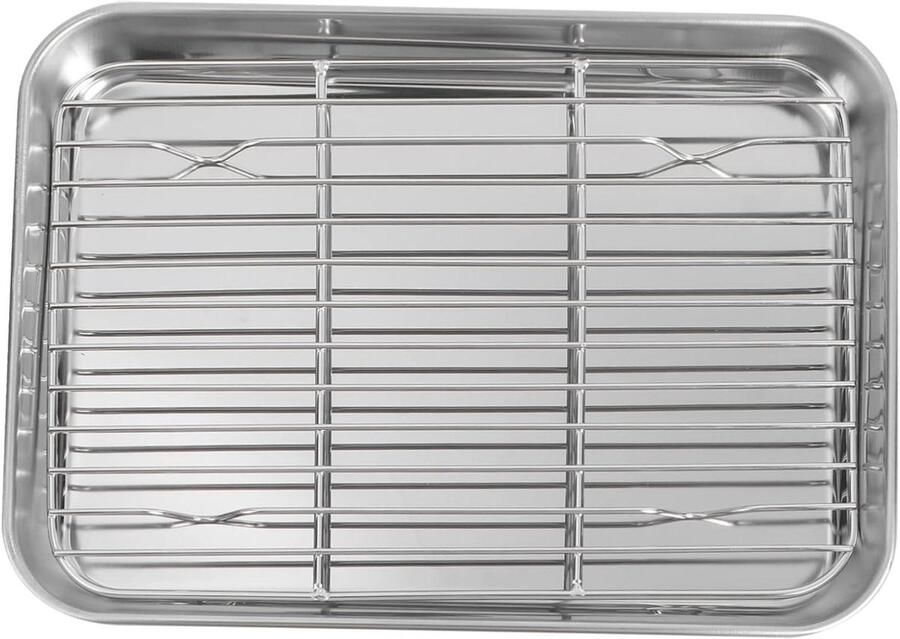 Bakplaat met rooster Bakblik set Thuis bakken Vaatwasmachinebestendig 23.5x17.8x2.5cm Zilver