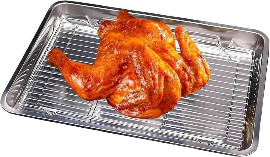 Bakplaat met Rooster Ovenplaat Bakblik Bakken en Grillen Roestvrij Staal 40x30cm Zilver