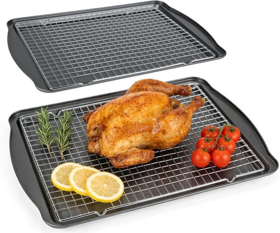Bakplaat met Rooster Bakset Bakvorm Koelen en Bakken Koolstofstaal Materiaal 2 maten Zilver