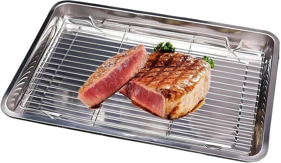 Bakplaat met Rooster Bakset Keukenaccessoires Bakken en Grillen Roestvrij Staal 27 x 20 cm Zilver