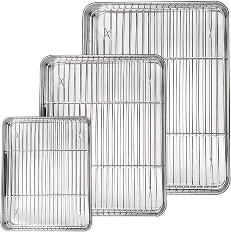 Bakplaat Met Rooster Bakset Oven Gelijkmatig Bakken Roestvrij Staal 3 Delig Zilver