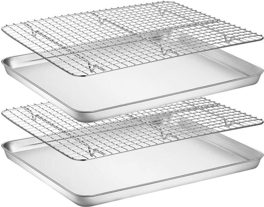 Bakplaat met rooster Bakset Roestvrijstaal Bakken en braden Dubbele set 32x23x3.6 cm Zilver