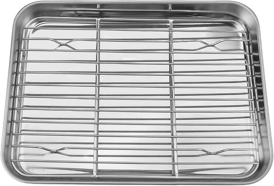 Bakplaat met rooster Bakset RVS Bakken en braden Vaatwasmachinebestendig 23 x 17 x 25 cm Zilver