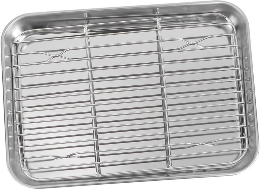 Bakplaat met Rooster Bakset RVS Bakken en Koelen Vaatwasmachinebestendig 23.5x17.8x2.5CM Zilver