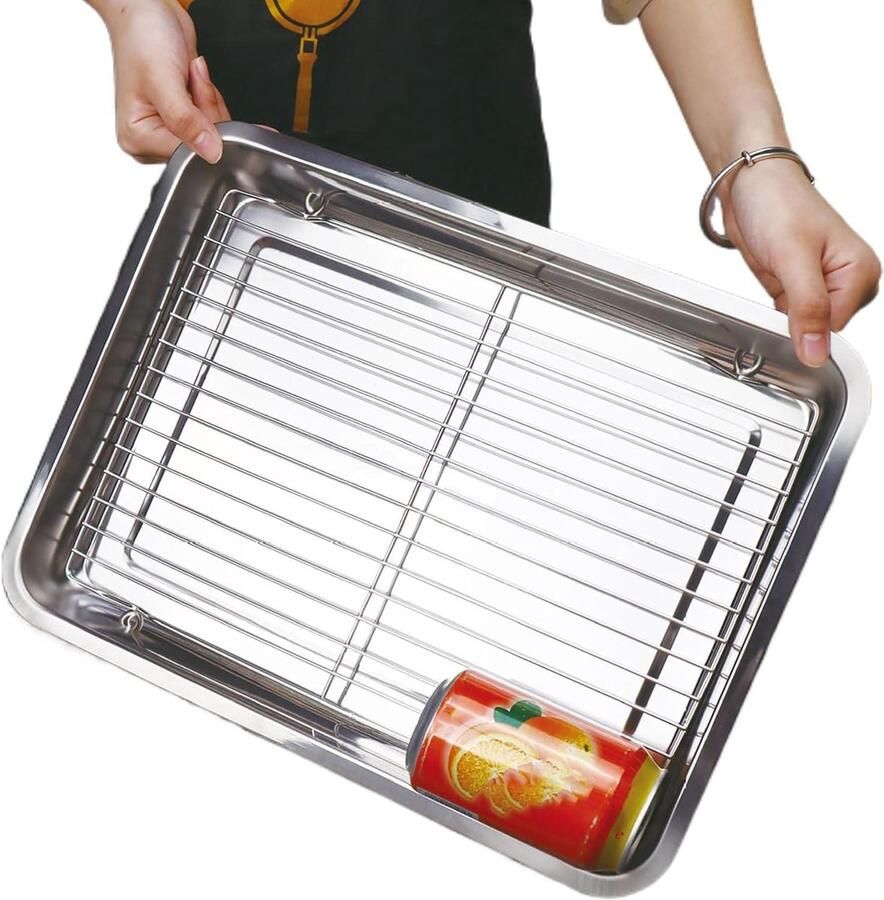 Bakplaat met rooster Metalen bakvorm Koekjes bakken Gelijkmatige warmteverdeling 40 x 30 cm Zilver